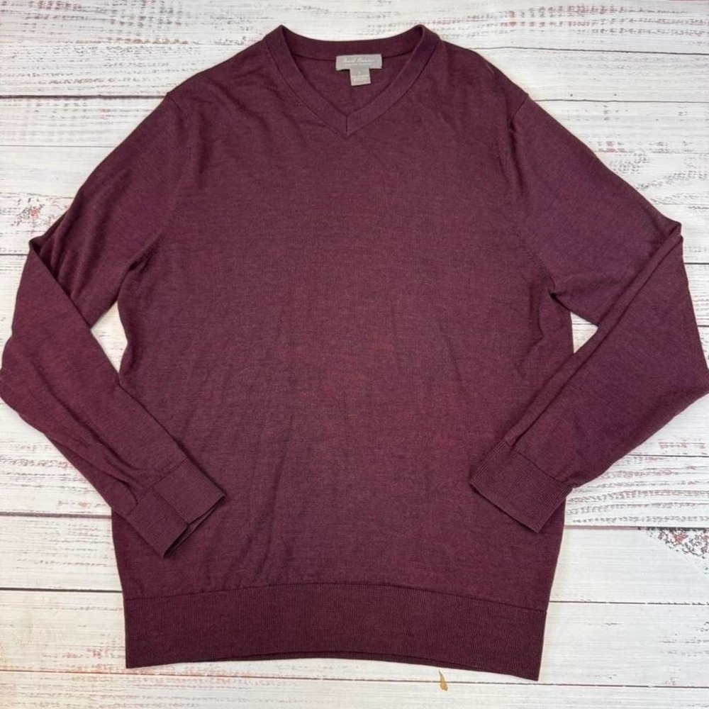 Daniel Cremieux Burgundy merino wool sweater large V-Neck